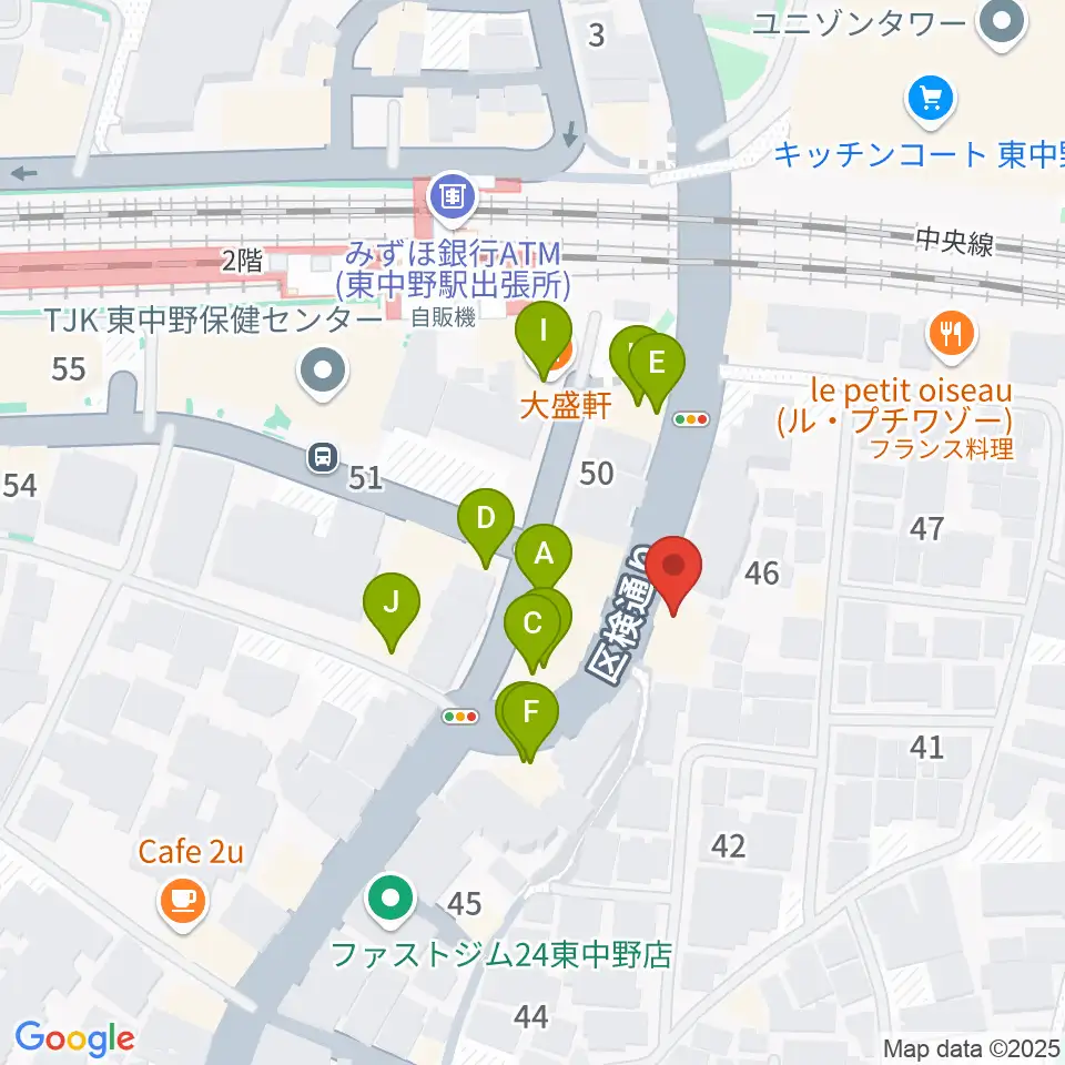 東中野 Cafeじみへん周辺のファミレス・ファーストフード一覧地図
