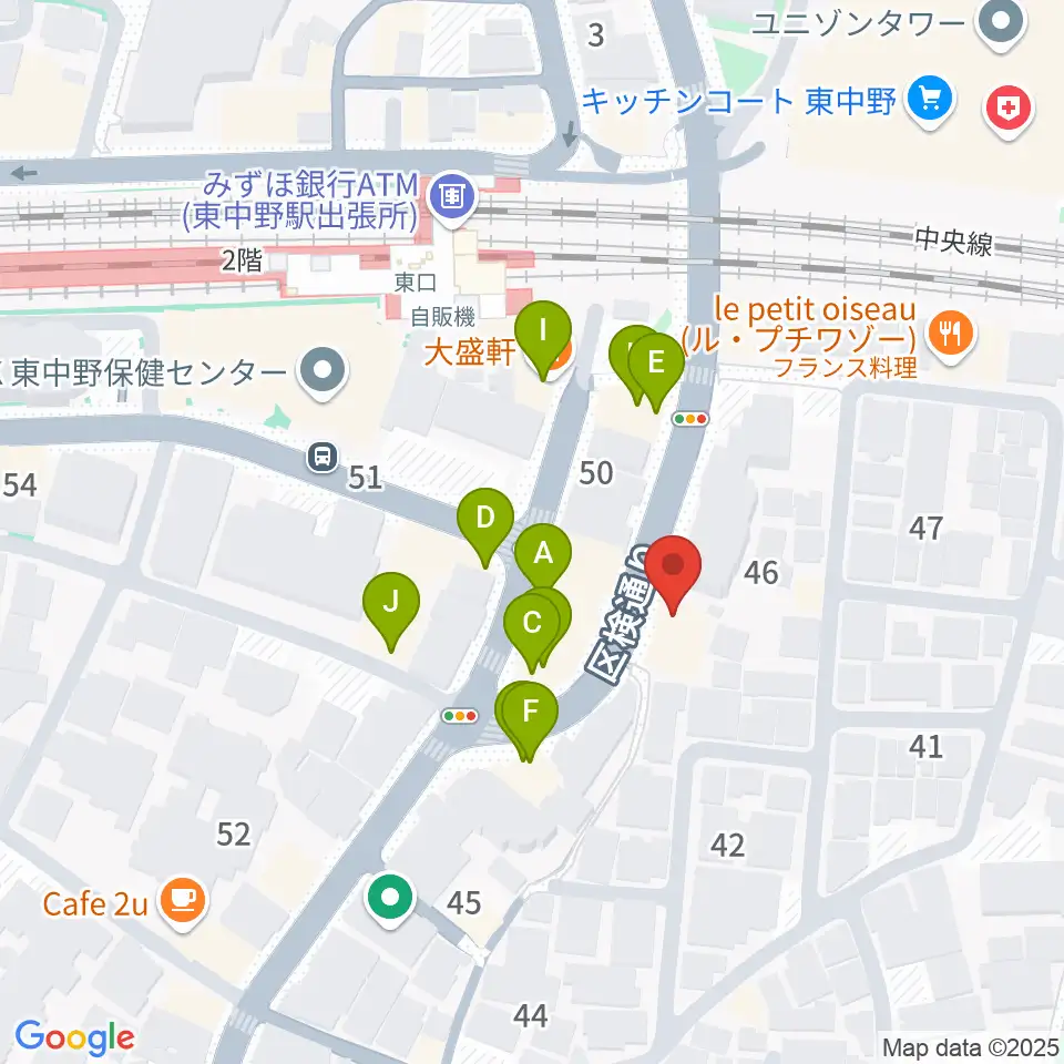 東中野 Cafeじみへん周辺のファミレス・ファーストフード一覧地図