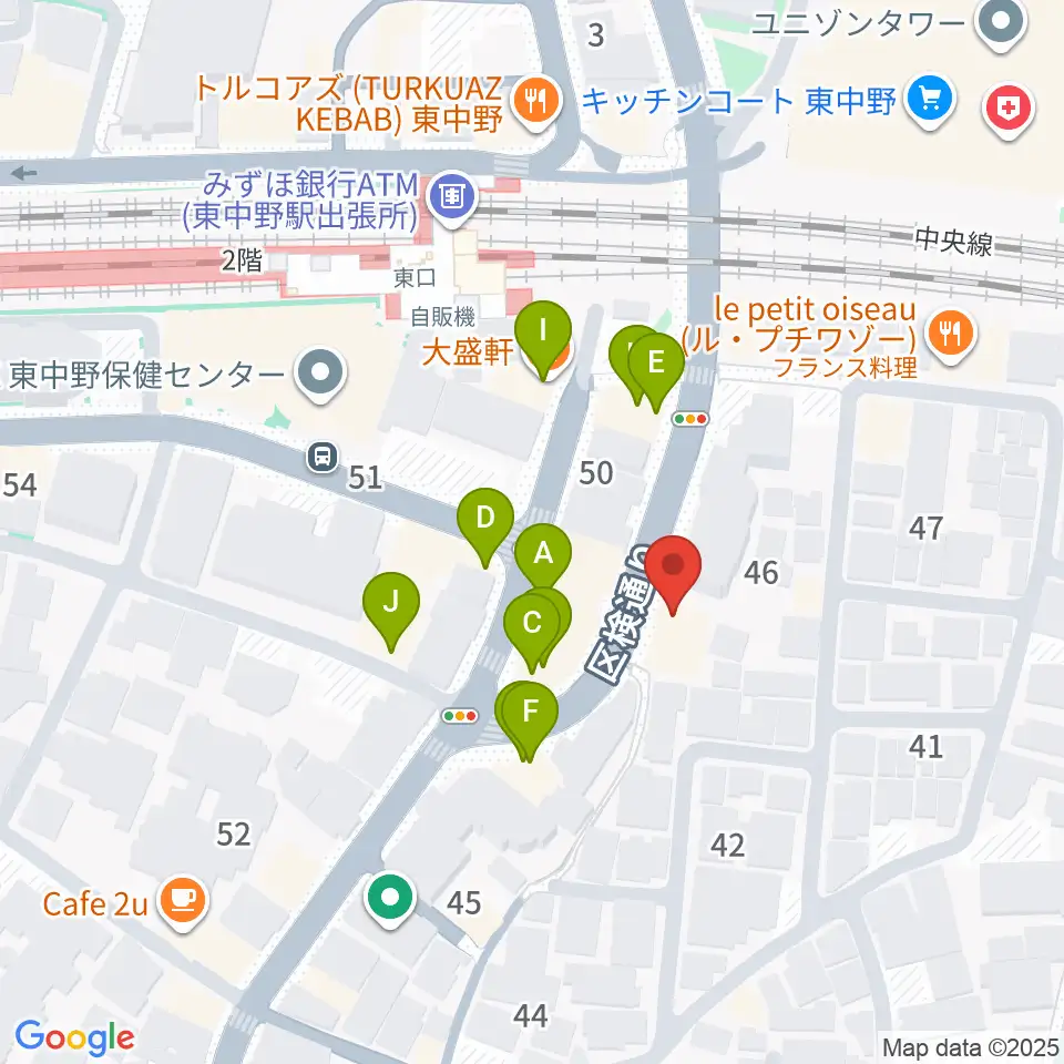 東中野 Cafeじみへん周辺のファミレス・ファーストフード一覧地図
