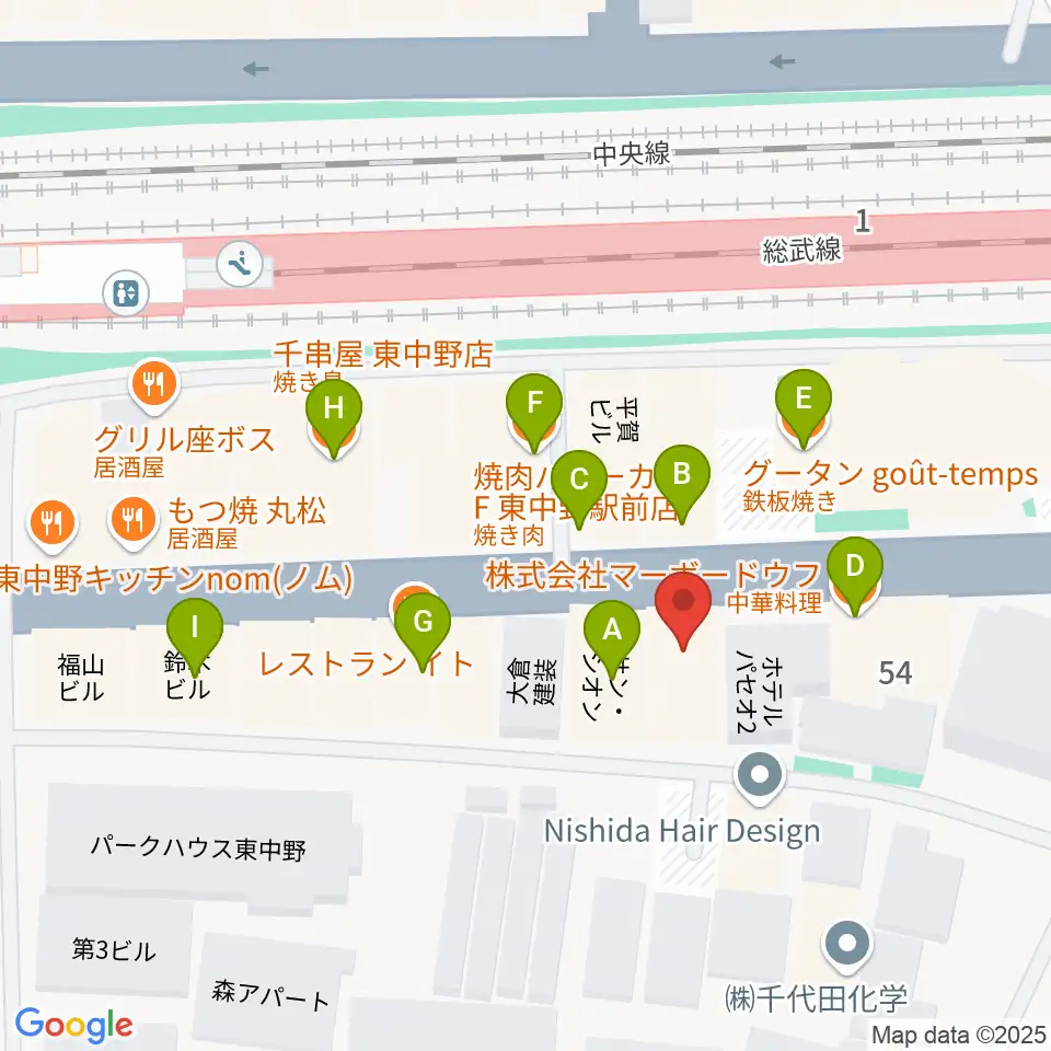 東中野Hello Goodbye周辺のファミレス・ファーストフード一覧地図