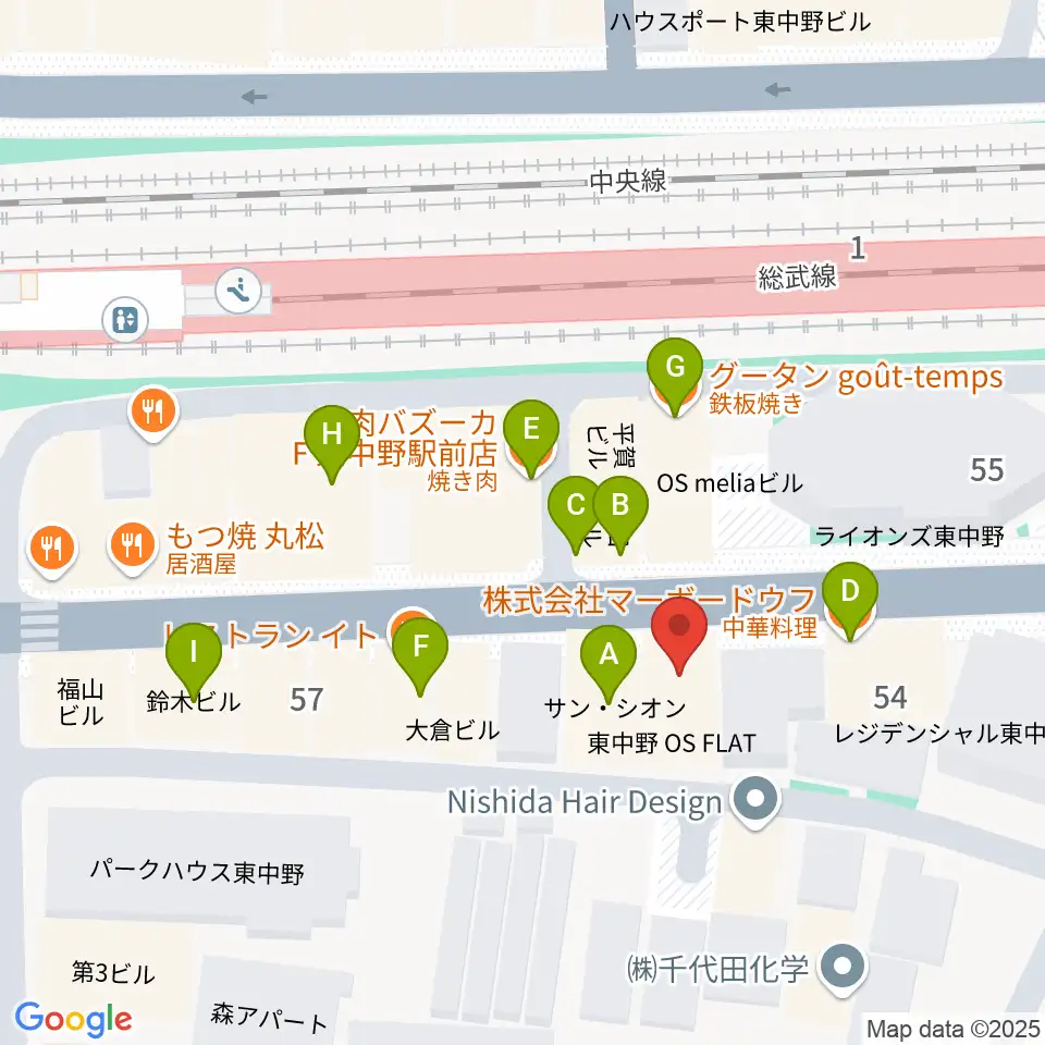 東中野Hello Goodbye周辺のファミレス・ファーストフード一覧地図