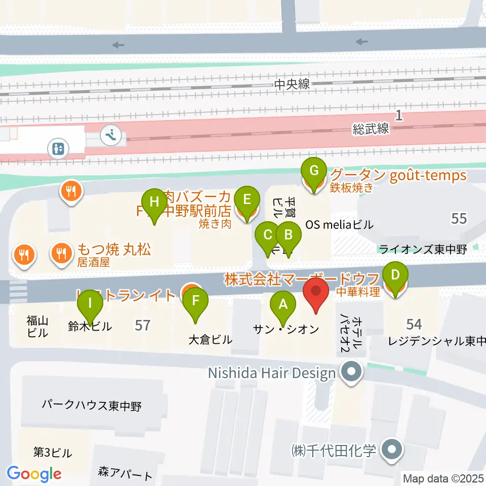 東中野Hello Goodbye周辺のファミレス・ファーストフード一覧地図
