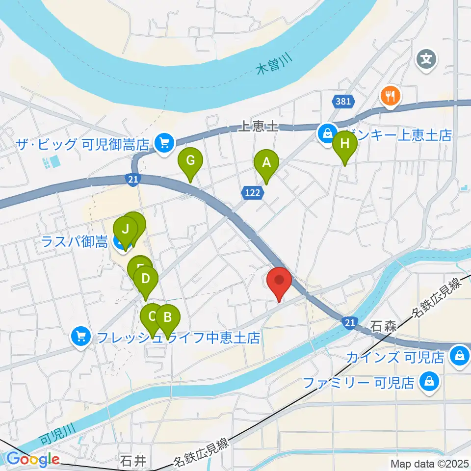 可児MIZ周辺のファミレス・ファーストフード一覧地図
