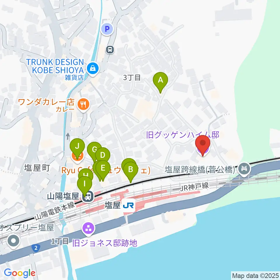 旧グッゲンハイム邸周辺のファミレス・ファーストフード一覧地図