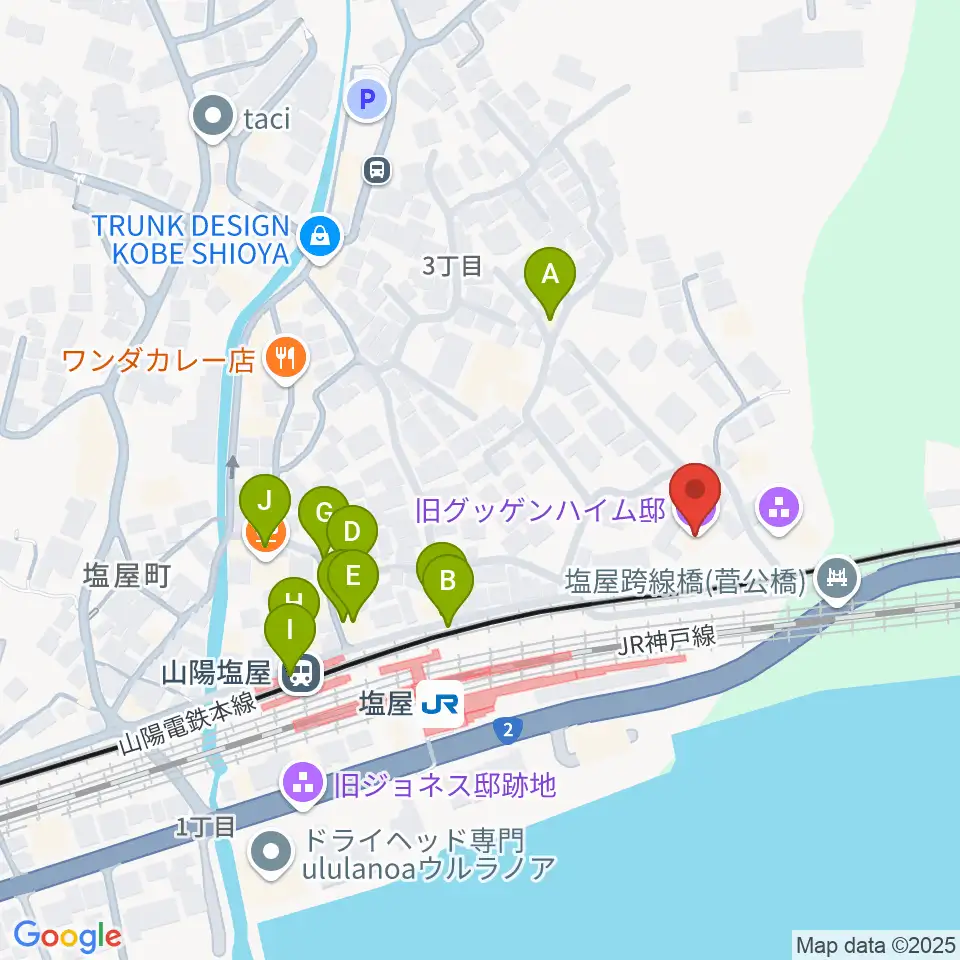 旧グッゲンハイム邸周辺のファミレス・ファーストフード一覧地図