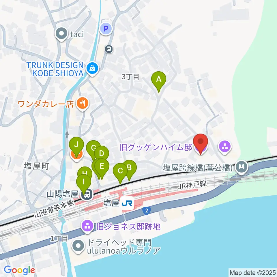 旧グッゲンハイム邸周辺のファミレス・ファーストフード一覧地図