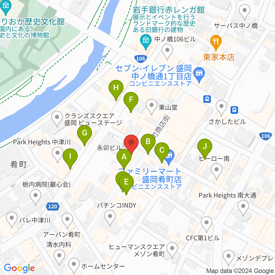 いわてアートサポートセンター風のスタジオ周辺のファミレス・ファーストフード一覧地図