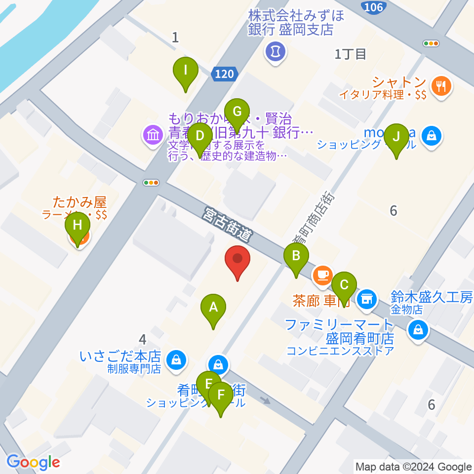 いわてアートサポートセンター風のスタジオ周辺のファミレス・ファーストフード一覧地図