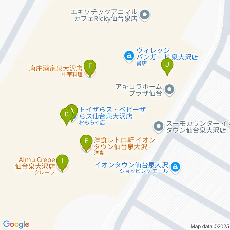 カワイ音楽教室 イオン泉大沢周辺のファミレス・ファーストフード一覧地図