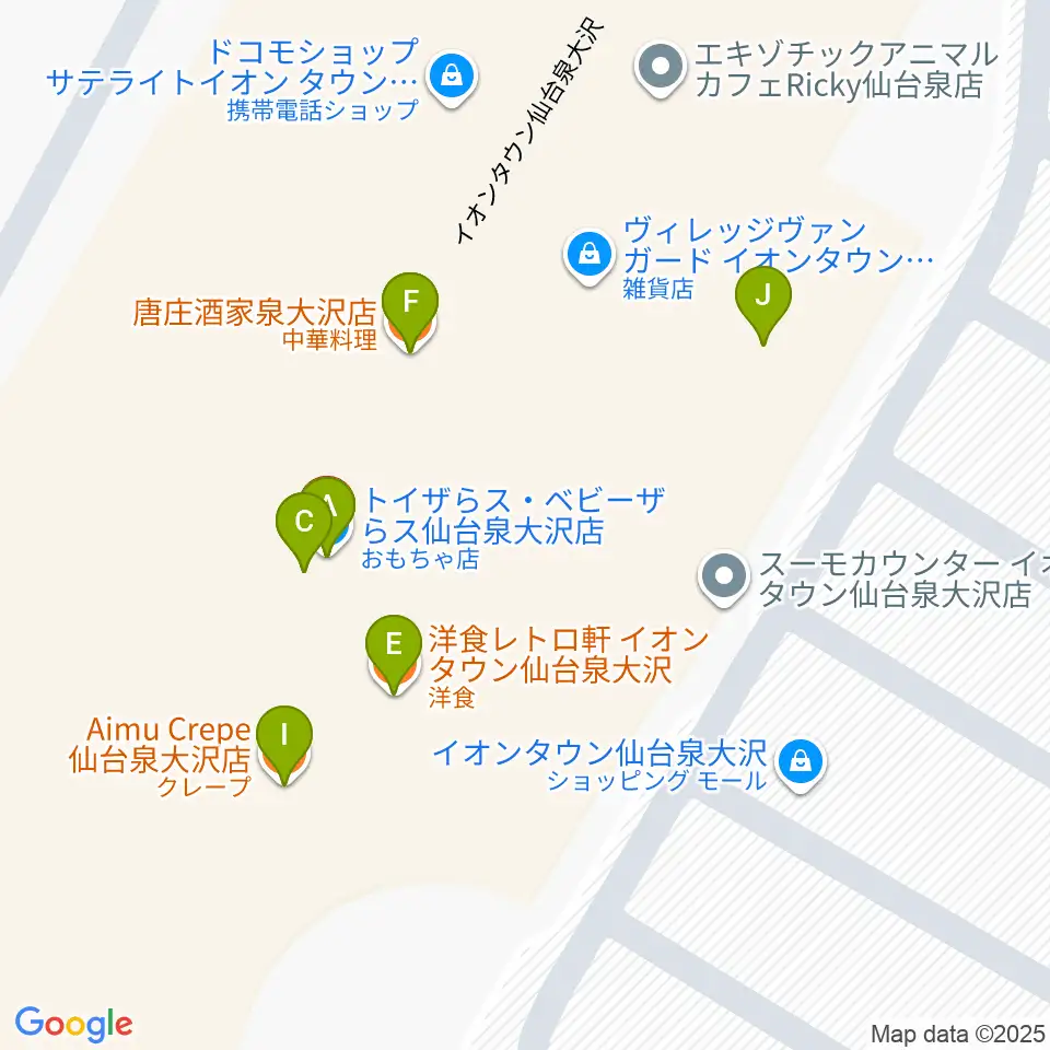 カワイ音楽教室 イオン泉大沢周辺のファミレス・ファーストフード一覧地図