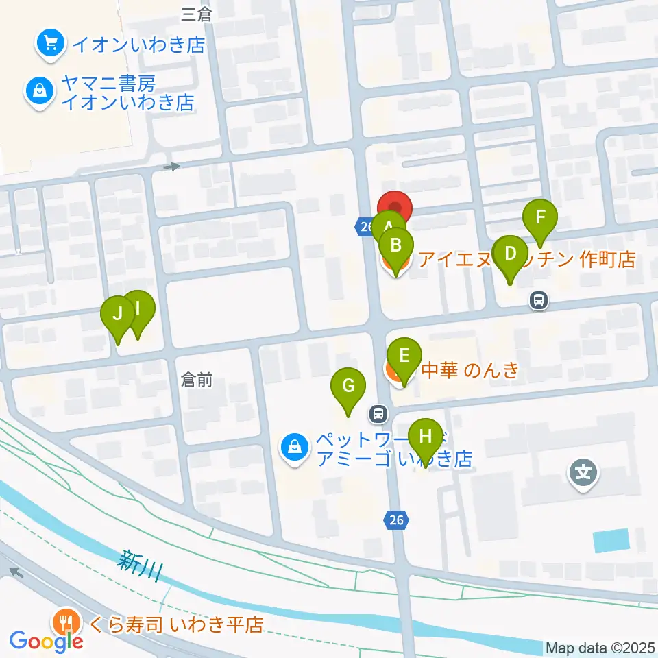 ピアノショップいわき周辺のファミレス・ファーストフード一覧地図