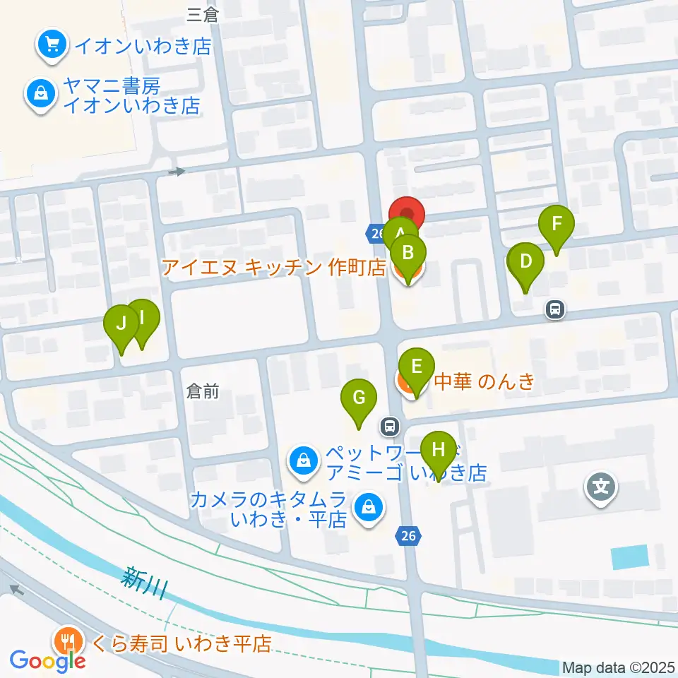 ピアノショップいわき周辺のファミレス・ファーストフード一覧地図