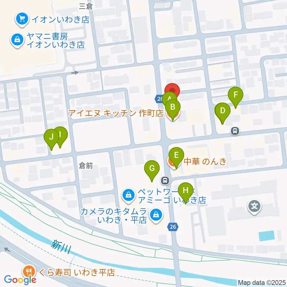 ピアノショップいわき周辺のファミレス・ファーストフード一覧地図