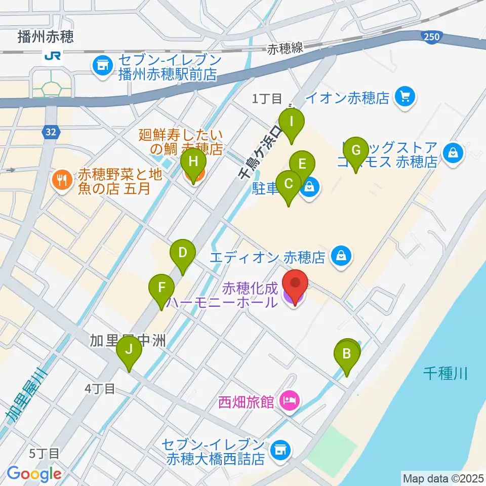 ハーモニーホール吹奏楽教室周辺のファミレス・ファーストフード一覧地図