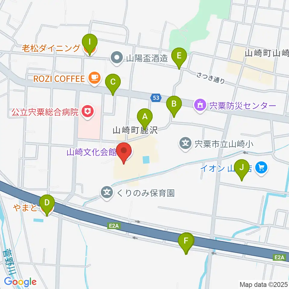 山崎文化会館周辺のファミレス・ファーストフード一覧地図