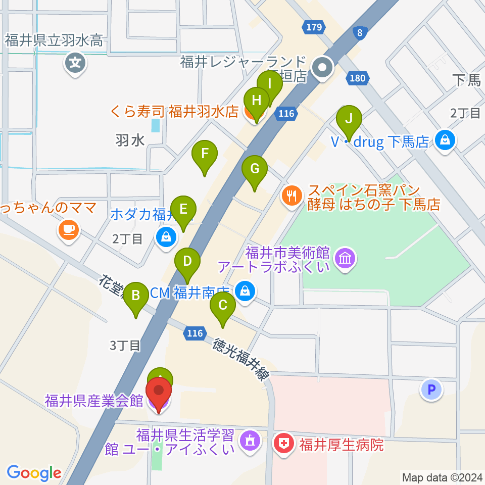 福井県産業会館周辺のファミレス・ファーストフード一覧地図