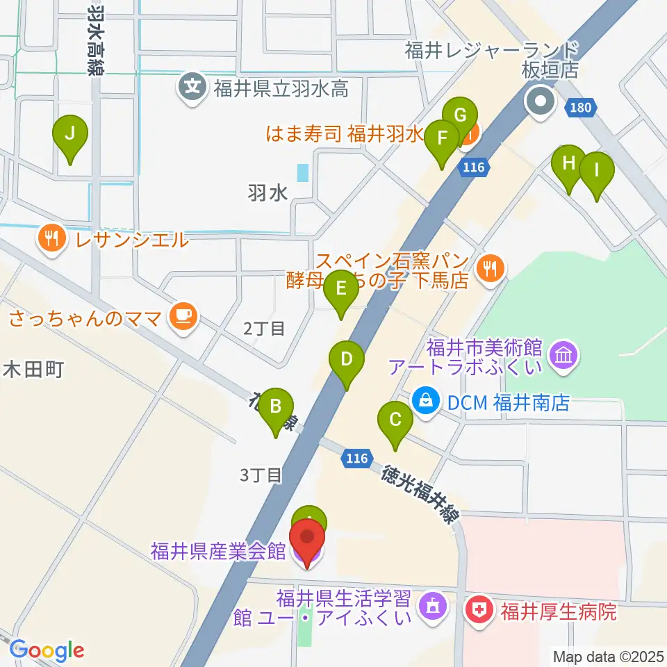 福井県産業会館周辺のファミレス・ファーストフード一覧地図