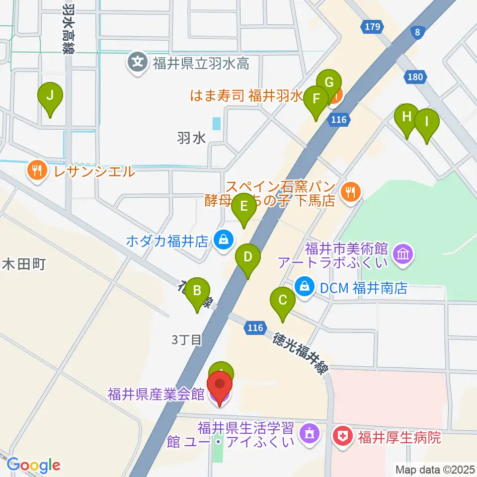 福井県産業会館周辺のファミレス・ファーストフード一覧地図