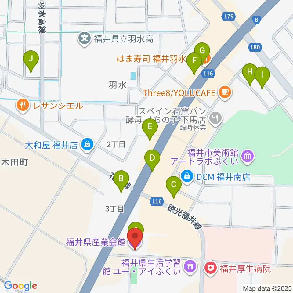 福井県産業会館周辺のファミレス・ファーストフード一覧地図