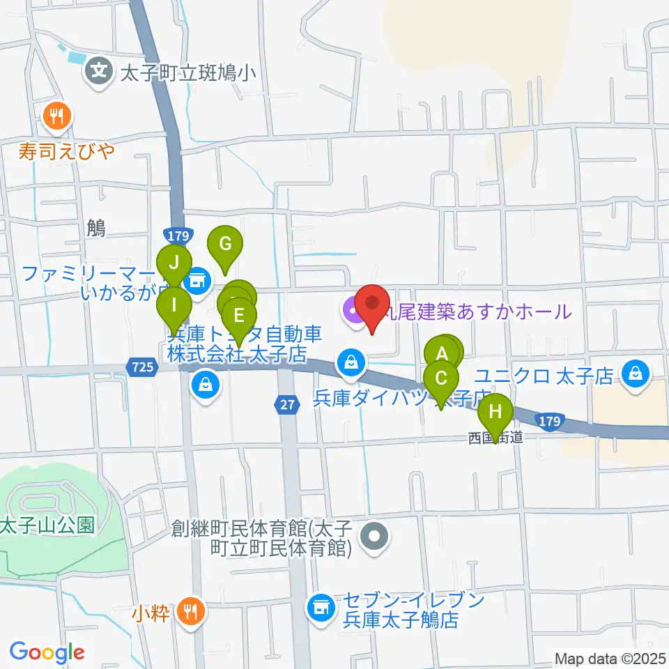 丸尾建築あすかホール周辺のファミレス・ファーストフード一覧地図