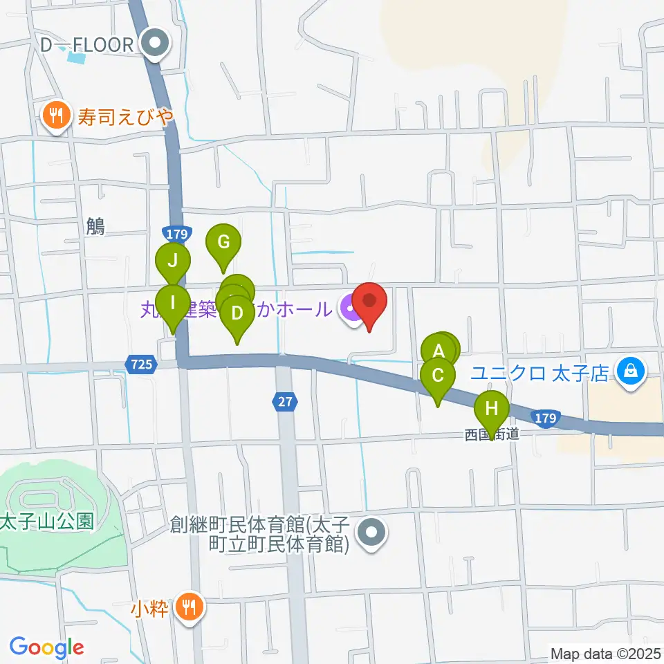 丸尾建築あすかホール周辺のファミレス・ファーストフード一覧地図