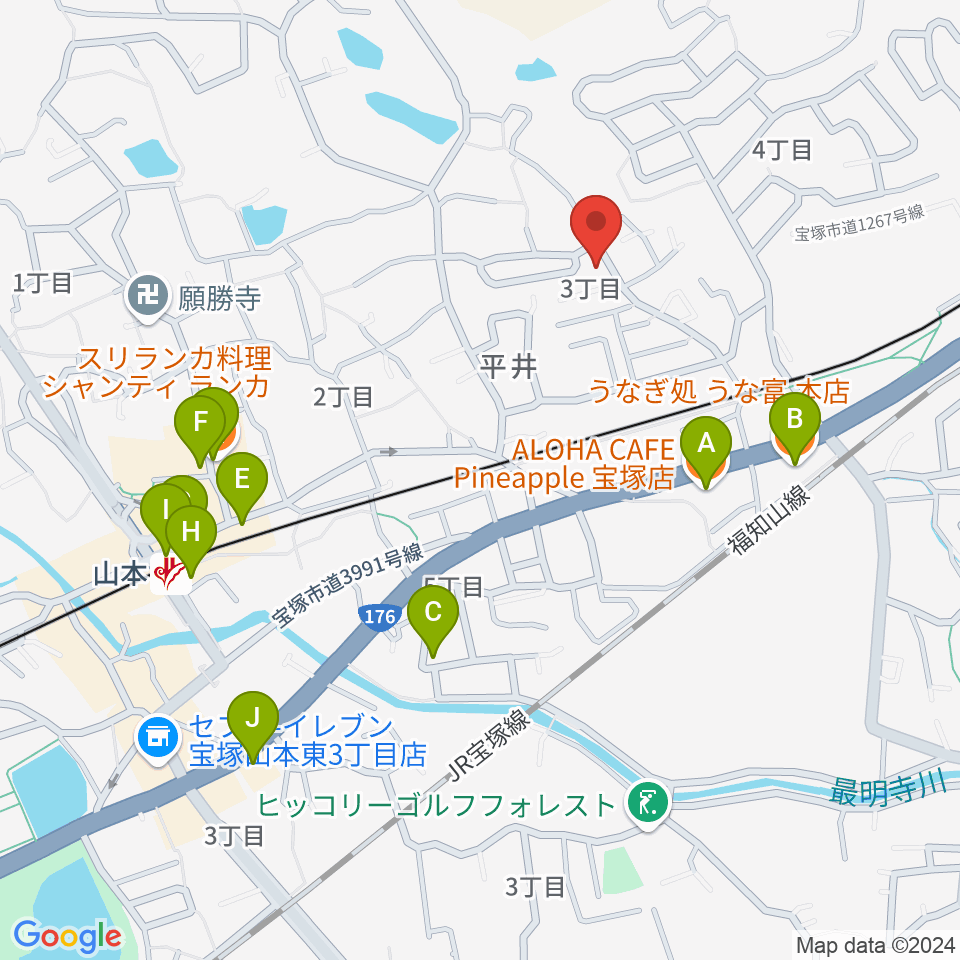 ヴァイオリン教室ゆみこせんせい周辺のファミレス・ファーストフード一覧地図