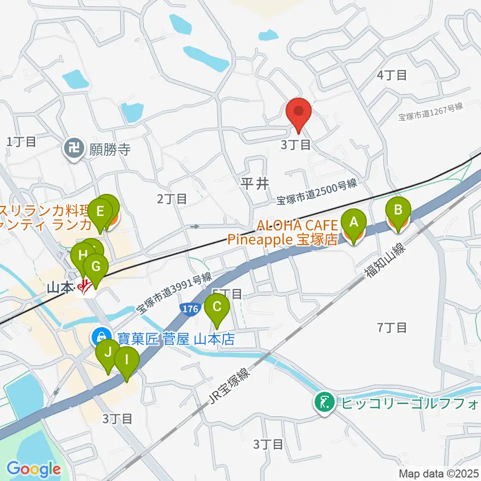 ヴァイオリン教室ゆみこせんせい周辺のファミレス・ファーストフード一覧地図