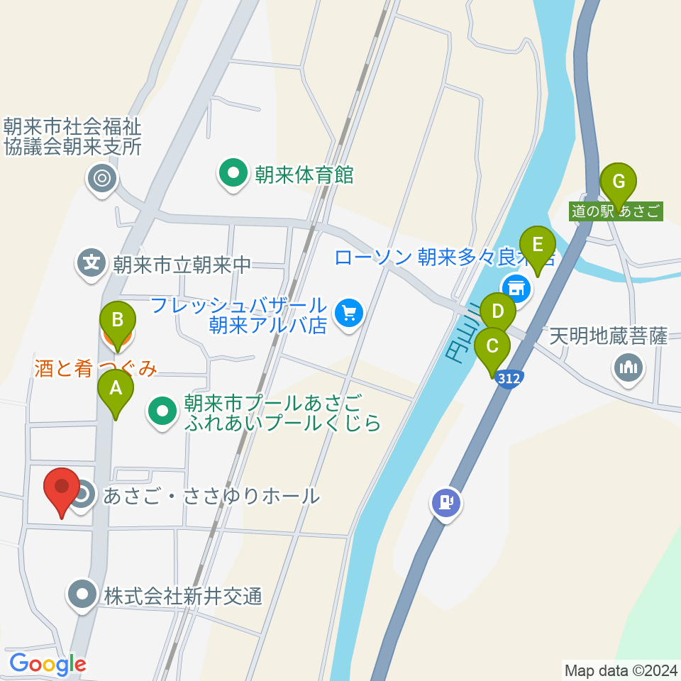 あさご・ささゆりホール周辺のファミレス・ファーストフード一覧地図