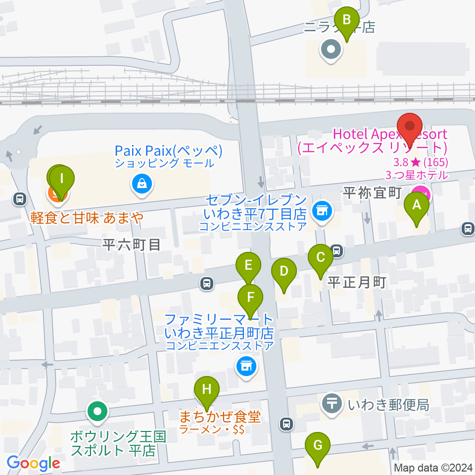 いわきPIT周辺のファミレス・ファーストフード一覧地図