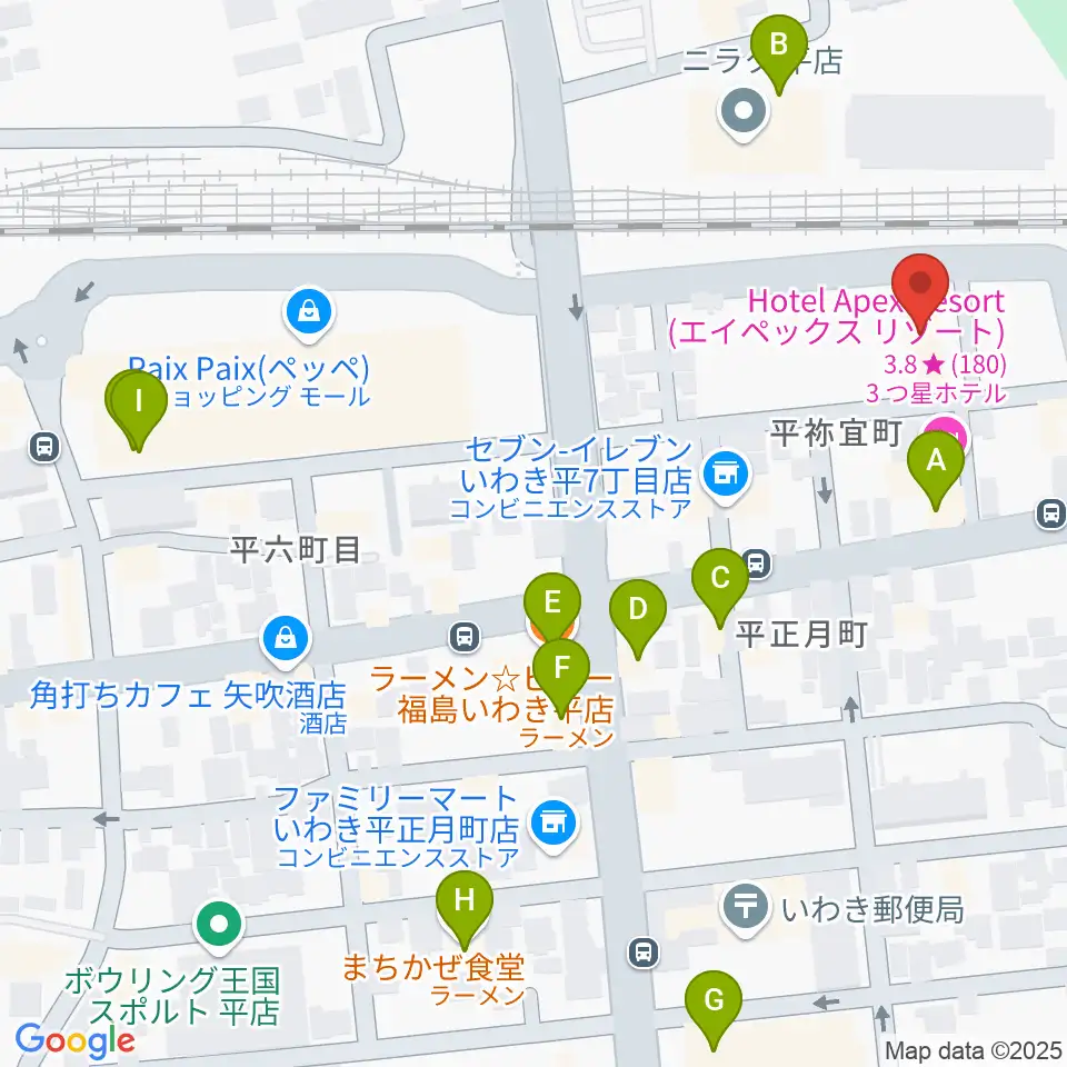 いわきPIT周辺のファミレス・ファーストフード一覧地図