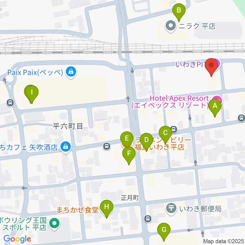 いわきPIT周辺のファミレス・ファーストフード一覧地図