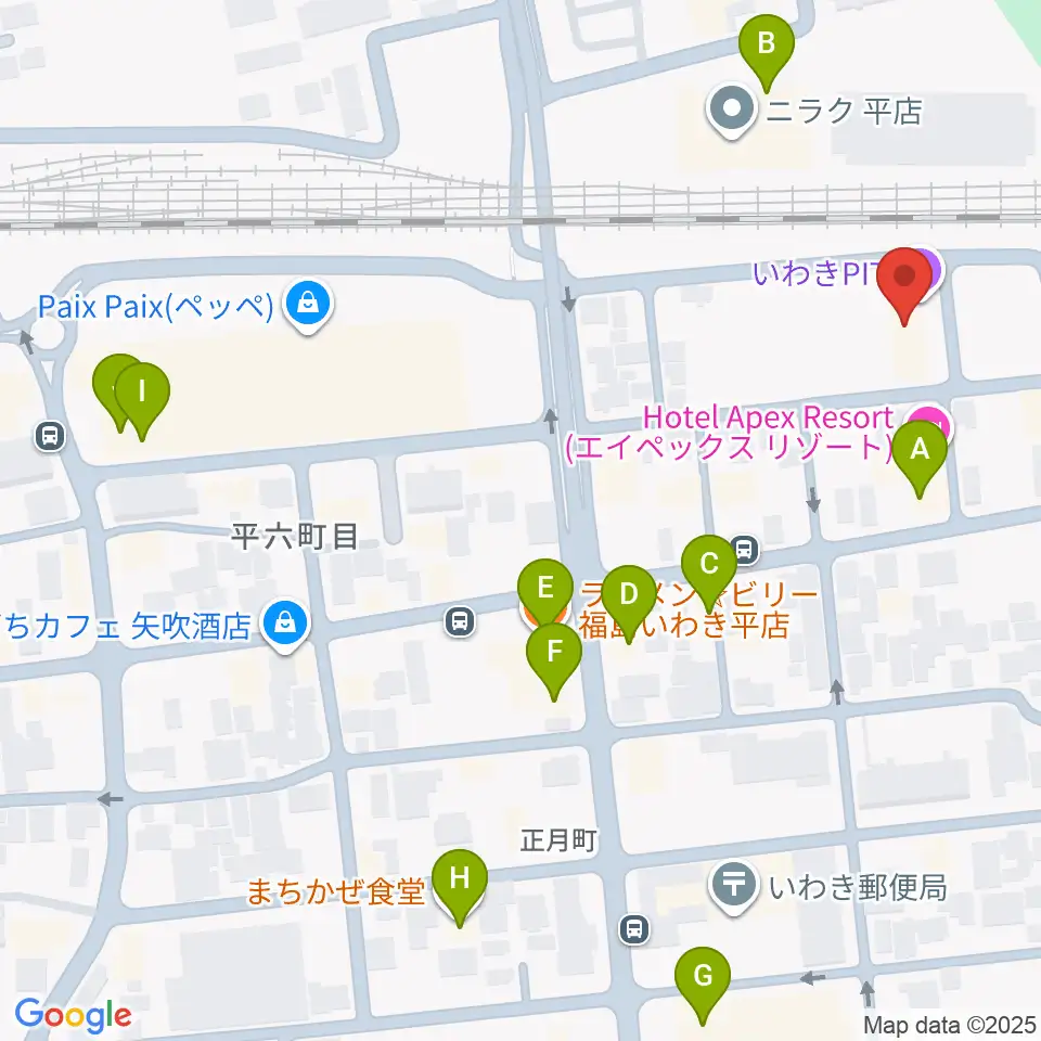 いわきPIT周辺のファミレス・ファーストフード一覧地図