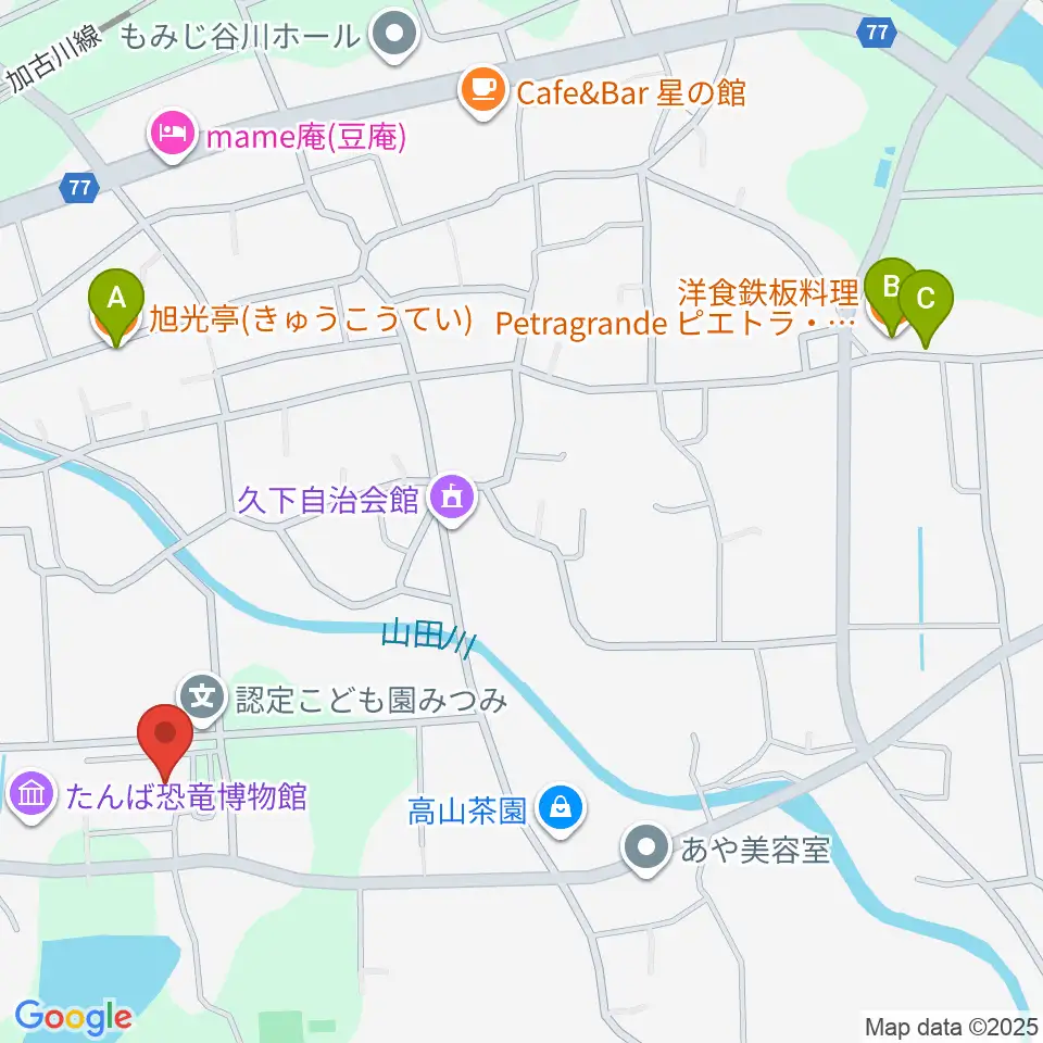 山南住民センターやまなみホール周辺のファミレス・ファーストフード一覧地図