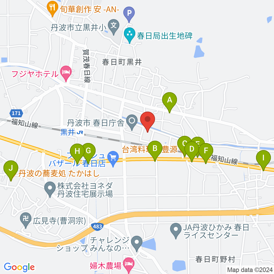 丹波市立春日文化ホール周辺のファミレス・ファーストフード一覧地図