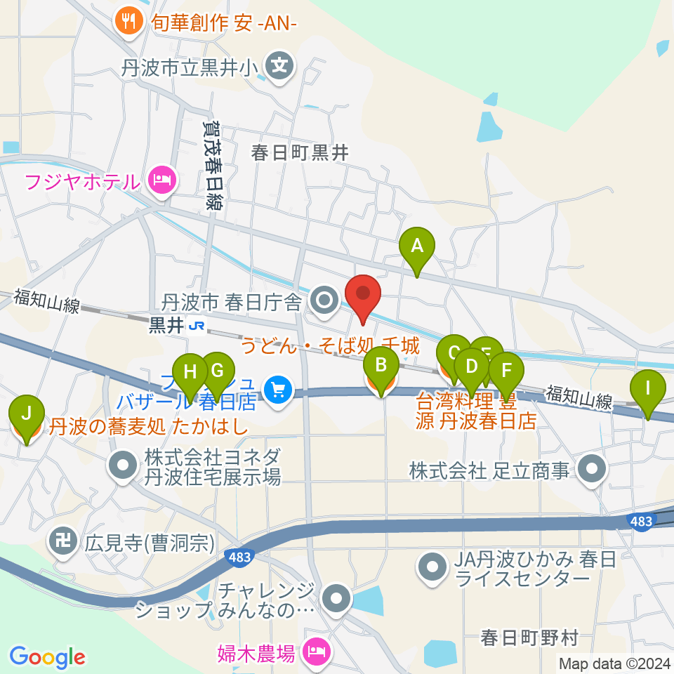 丹波市立春日文化ホール周辺のファミレス・ファーストフード一覧地図