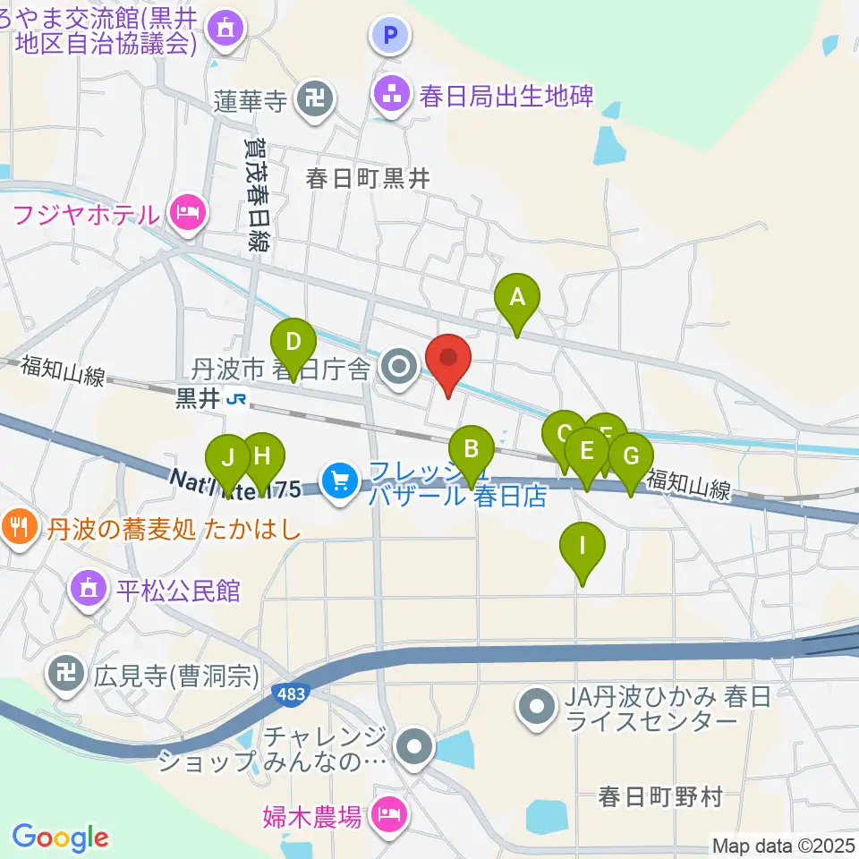 丹波市立春日文化ホール周辺のファミレス・ファーストフード一覧地図
