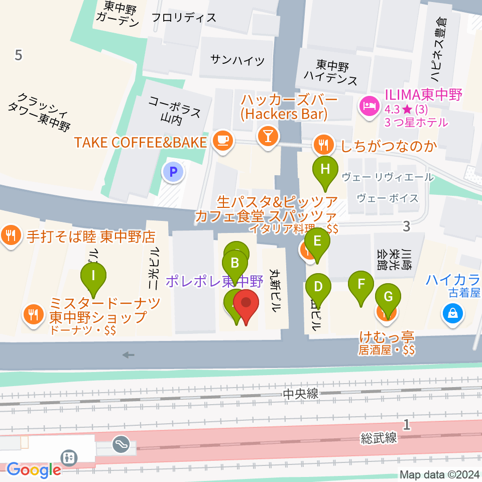 東中野ポレポレ坐周辺のファミレス・ファーストフード一覧地図