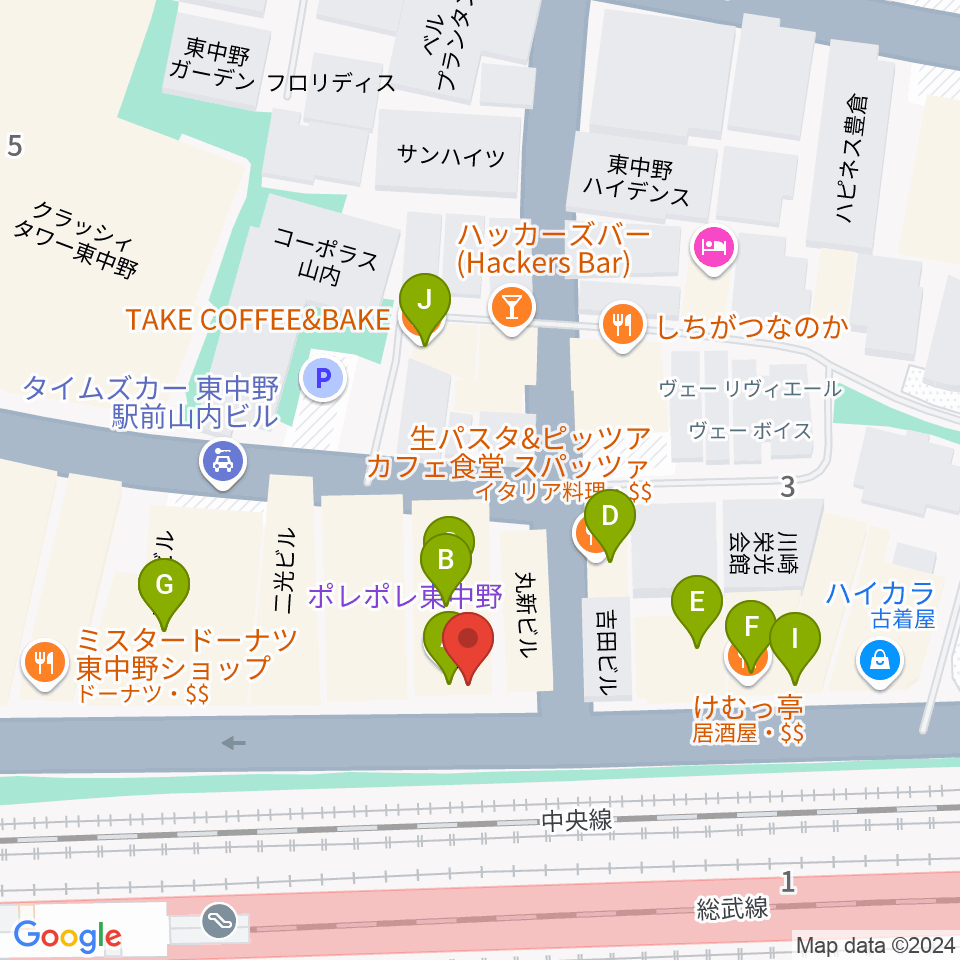 東中野ポレポレ坐周辺のファミレス・ファーストフード一覧地図