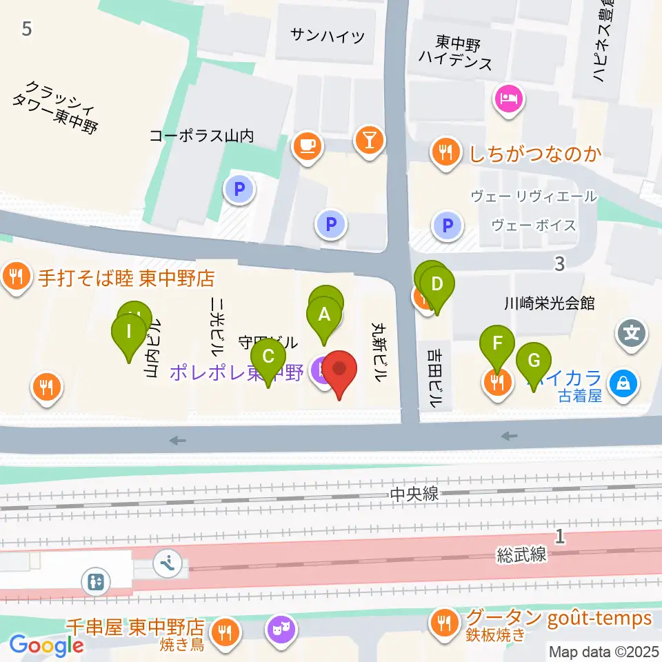 東中野ポレポレ坐周辺のファミレス・ファーストフード一覧地図