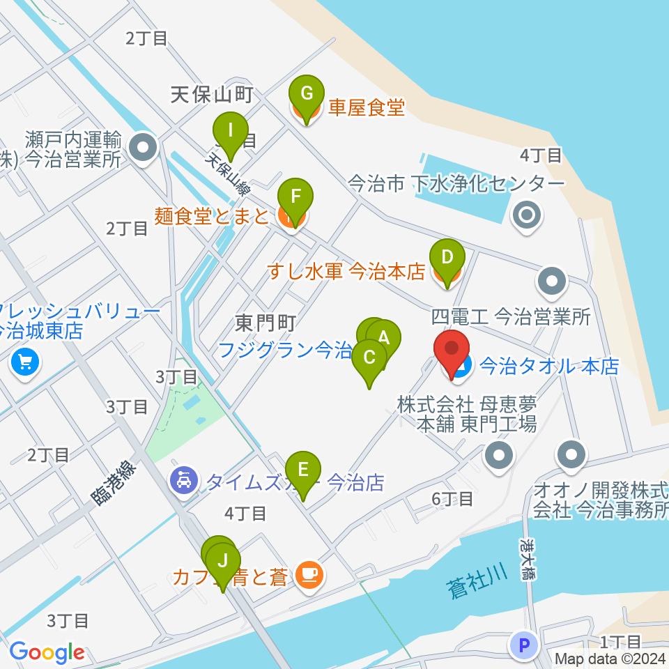 テクスポート今治周辺のファミレス・ファーストフード一覧地図