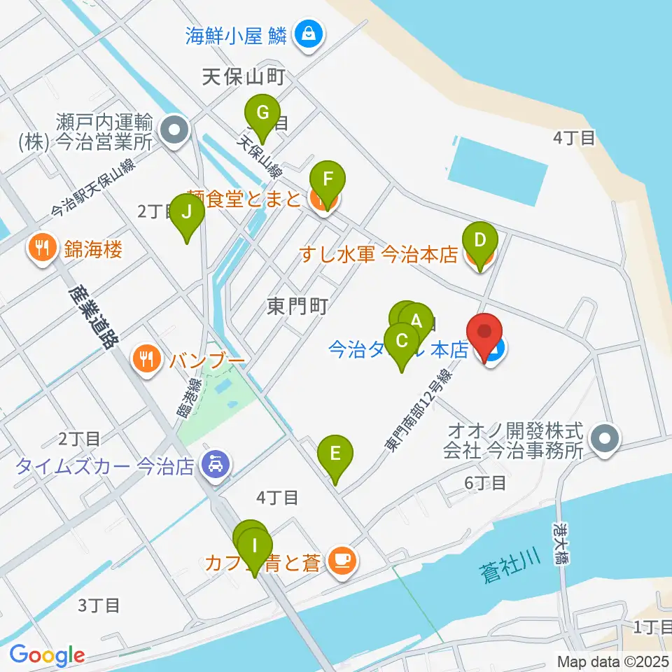 テクスポート今治周辺のファミレス・ファーストフード一覧地図