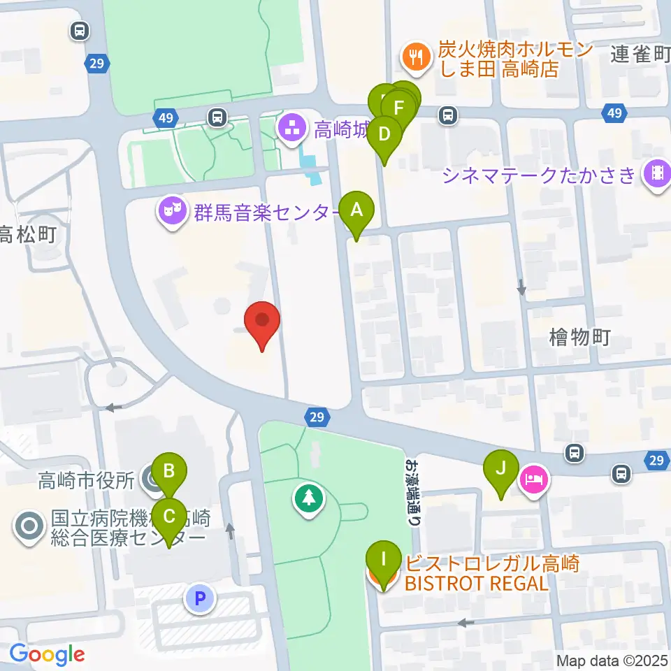 群馬シンフォニーホール周辺のファミレス・ファーストフード一覧地図