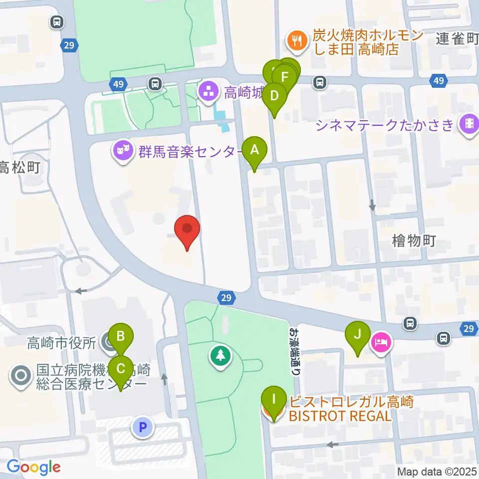 群馬シンフォニーホール周辺のファミレス・ファーストフード一覧地図