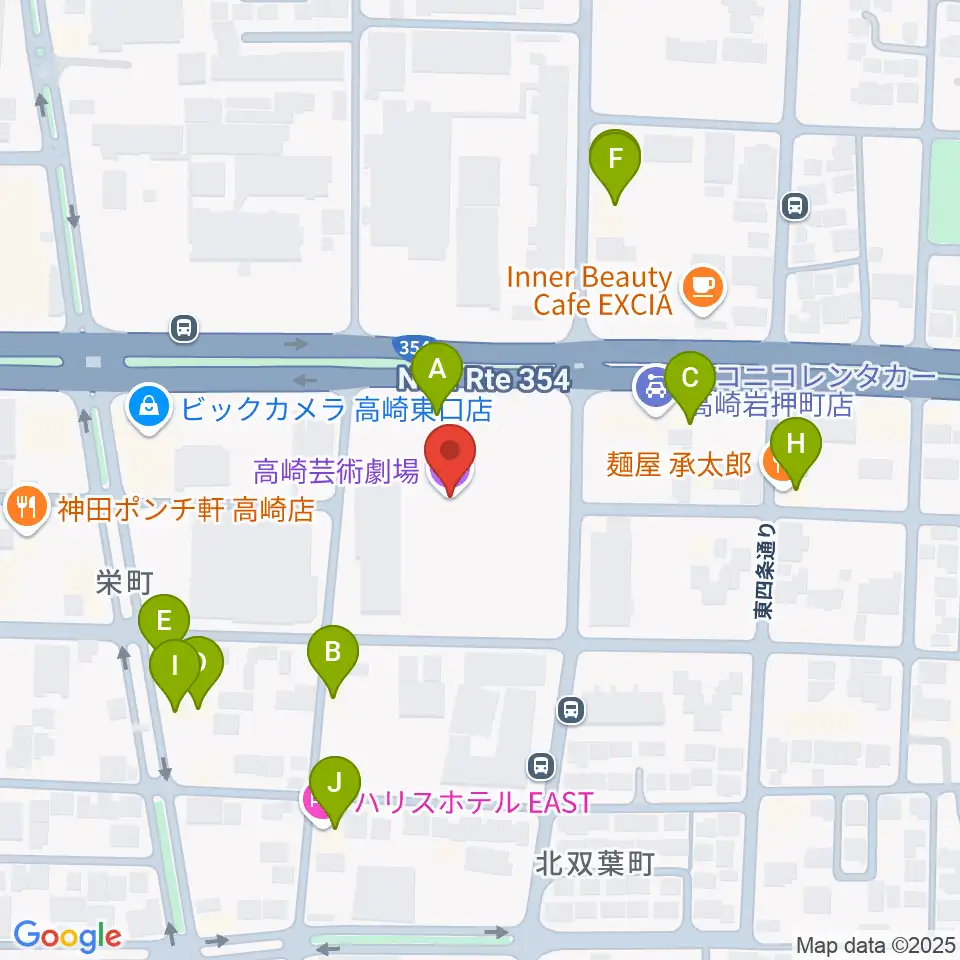 高崎芸術劇場周辺のファミレス・ファーストフード一覧地図
