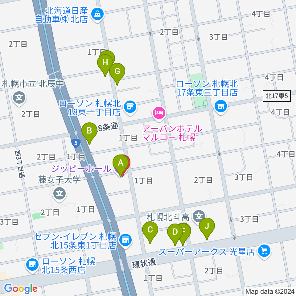 スタジオミックス・ジッピーホール周辺のファミレス・ファーストフード一覧地図