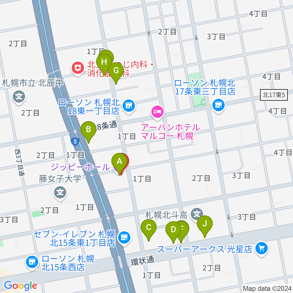 スタジオミックス・ジッピーホール周辺のファミレス・ファーストフード一覧地図