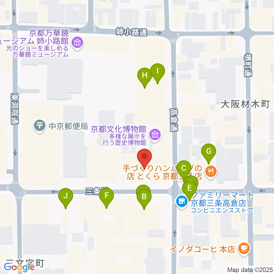 京都文化博物館 別館ホール周辺のファミレス・ファーストフード一覧地図