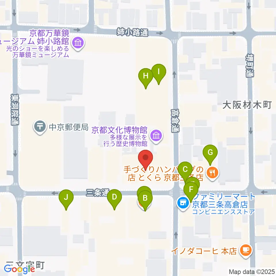 京都文化博物館 別館ホール周辺のファミレス・ファーストフード一覧地図