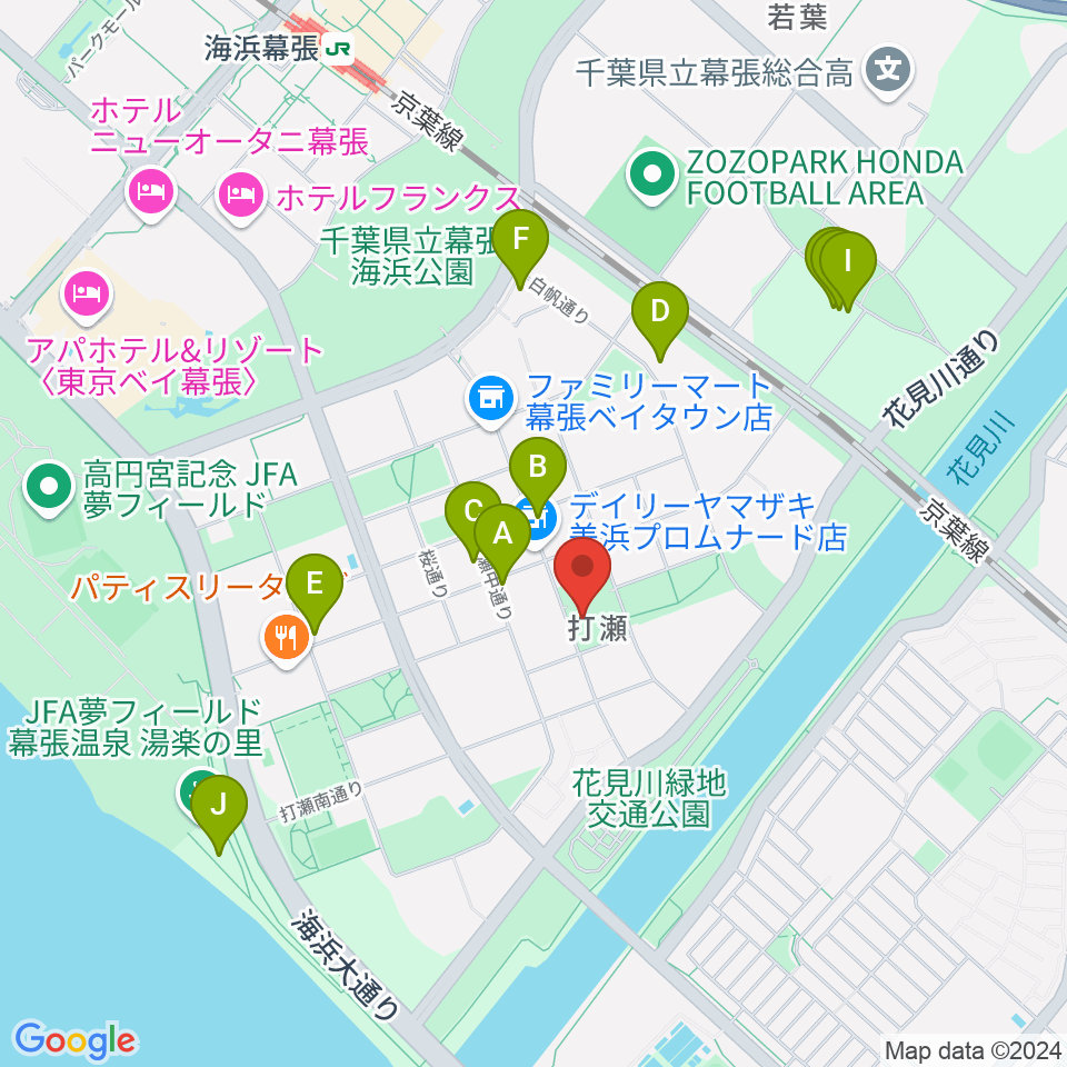 幕張ベイタウン・コア 打瀬公民館周辺のファミレス・ファーストフード一覧地図