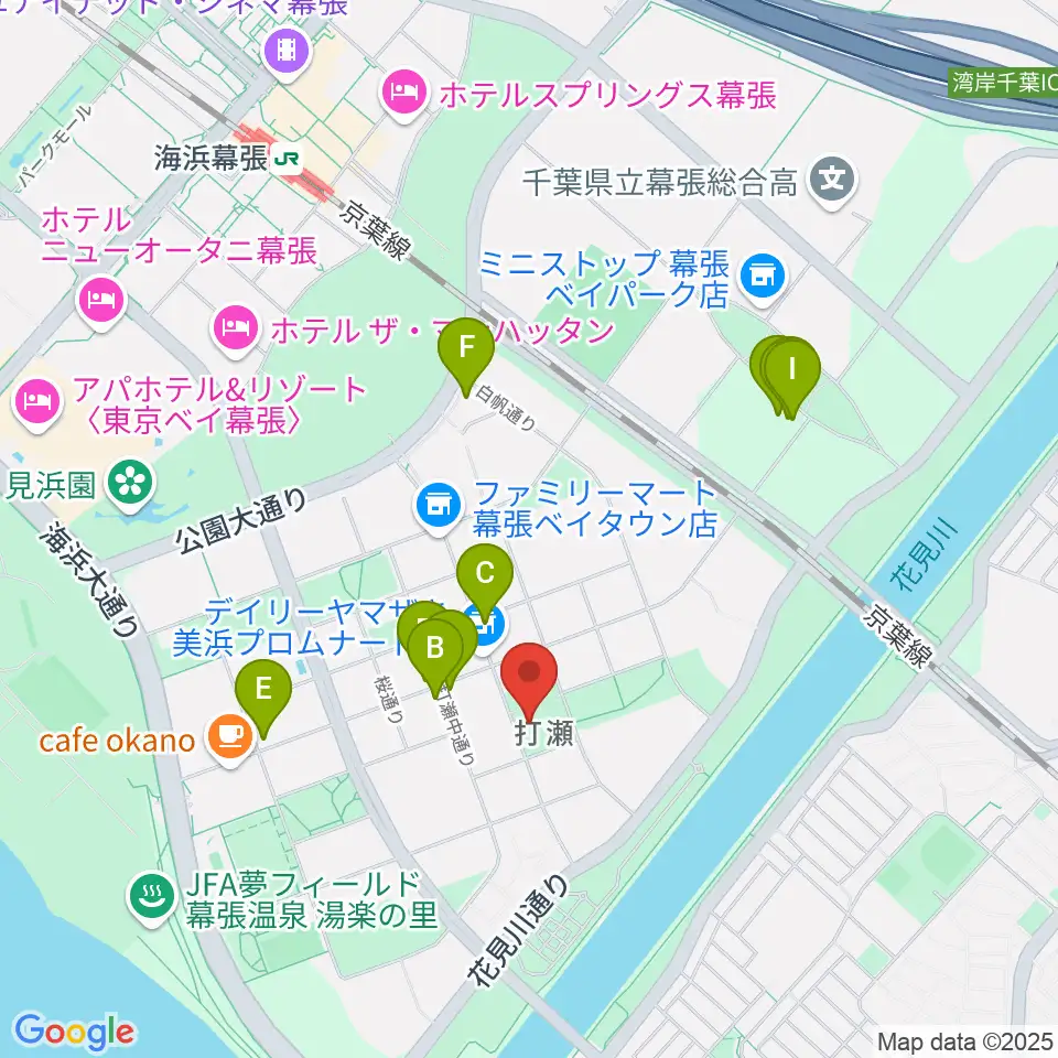 幕張ベイタウン・コア 打瀬公民館周辺のファミレス・ファーストフード一覧地図